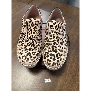 J/Slides NYC Leopard Calf Hair Slip On Platform Sneakers Womens 8.5 M Tan Black